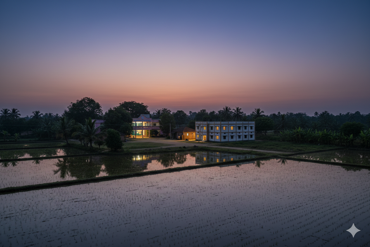Serene twilight view of the school campus including the new boys' hostel